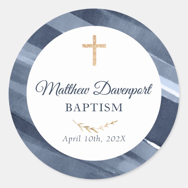 Elegant Blue Baptism Communion Favour Sticker (Front)