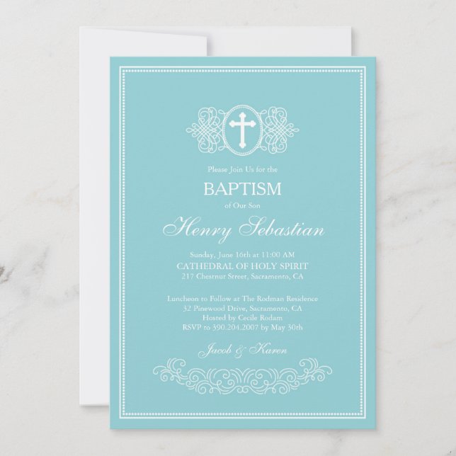 Elegant Blue Baptism Invitation (Front)