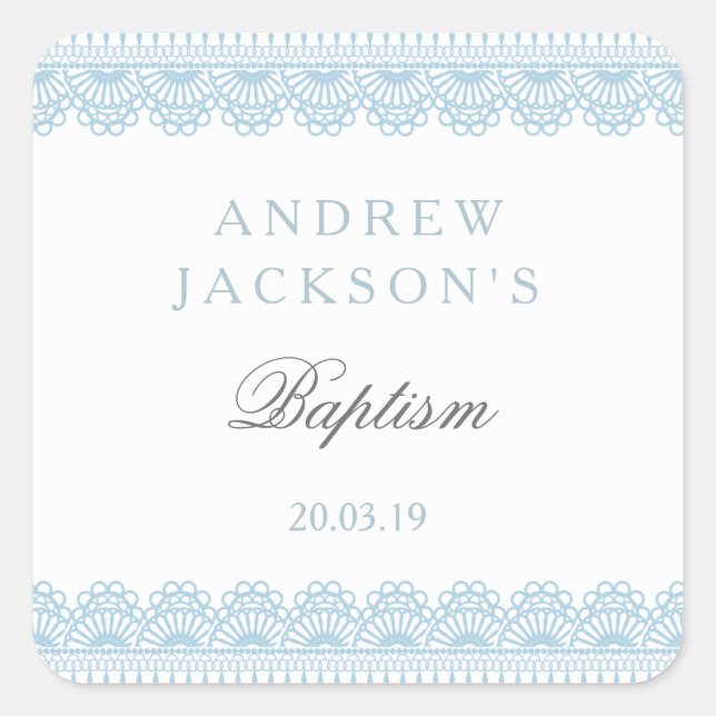Elegant Blue Baptism Sticker Tags (Front)