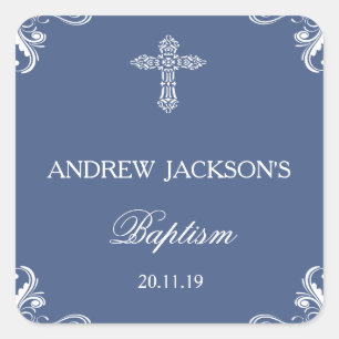 Elegant Blue Baptism Sticker Tags
