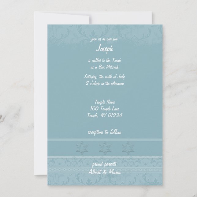 Elegant Blue Bar Mitzvah Invitations (Front)