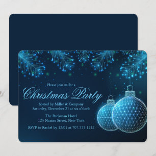 Elegant Blue Baubles Corporate Christmas Party Invitation
