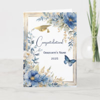 Elegant Blue Beige Flower Personalised Graduation