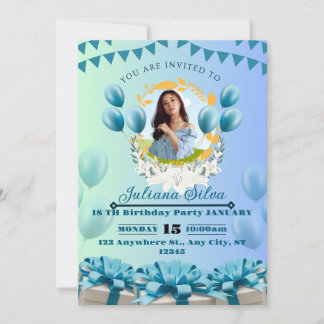 Elegant Blue Birthday Invitation – Customisable &