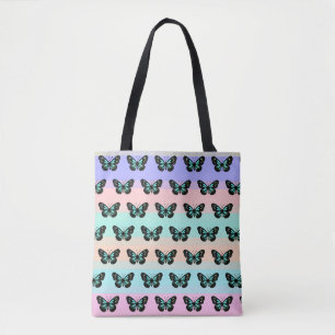 Elegant Blue & Black Butterfly Pattern  Tote Bag