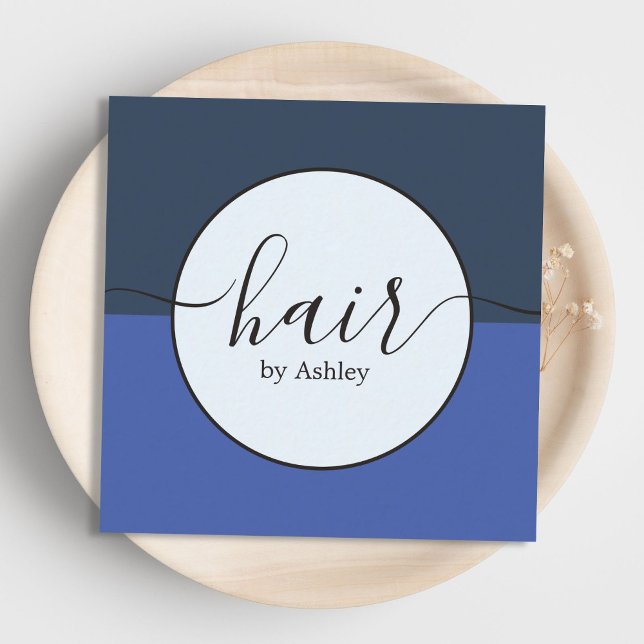Elegant Blue Black Circle Hairdresser  Square Business Card (Creator Uploaded)