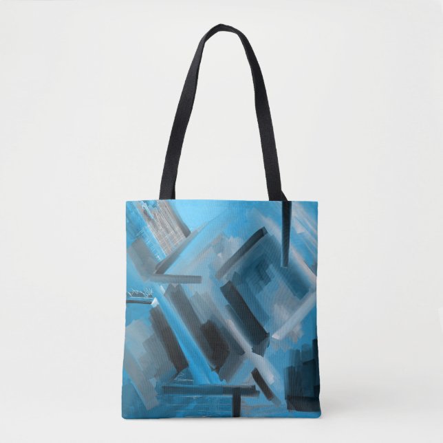 Elegant Blue Black Grey Abstract Art Tote Bag (Front)