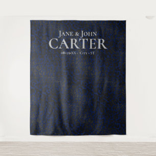 Elegant Blue Black Leopard Print Wedding Backdrop Tapestry