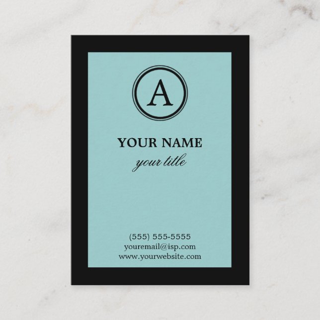 Elegant Blue & Black Monogram Profile Card (Front)