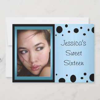 Elegant Blue Black Spots Photo Sweet 16 Invitation
