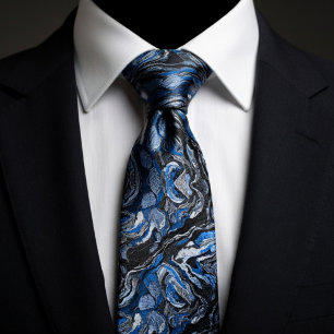 Elegant Blue & Black Swirl Marble Tie