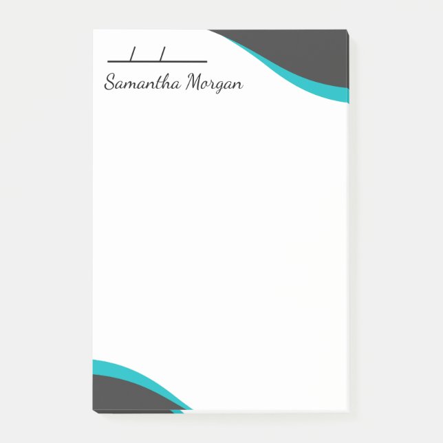 Elegant blue & black waves customisable post-it notes (Front)