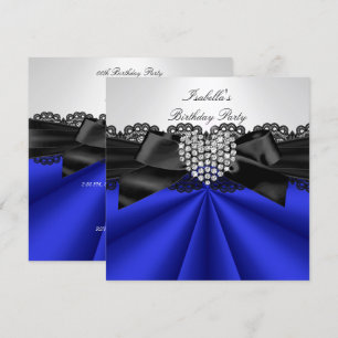 Elegant Blue Black White Diamond Birthday Party Invitation