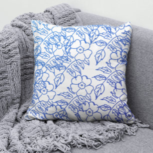 Elegant BLue Blossom FLoral print pattern on white Cushion