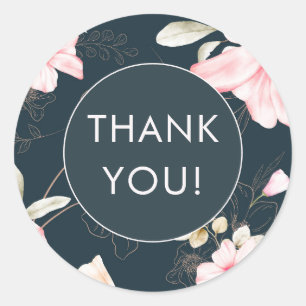 Elegant Blue Blush Floral Pattern Thank You Classic Round Sticker