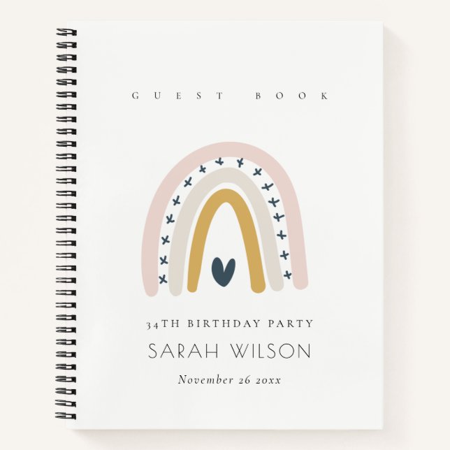 ELEGANT BLUE BLUSH RAINBOW HEART KIDS BIRTHDAY NOTEBOOK (Front)