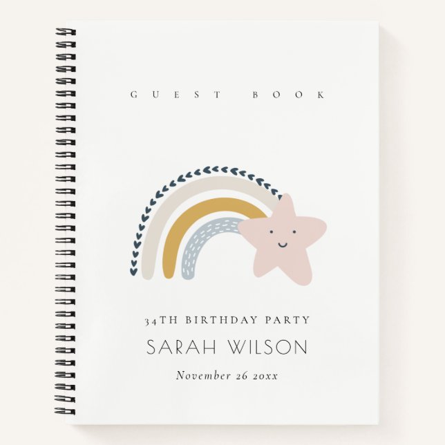 ELEGANT BLUE BLUSH RAINBOW STAR KIDS BIRTHDAY NOTEBOOK (Front)
