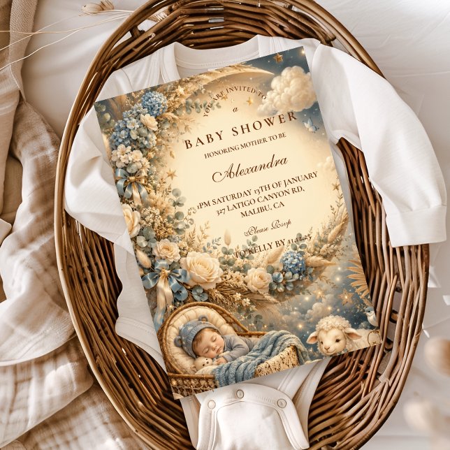 Elegant Blue Boho Baby Shower Invitation (Creator Uploaded)