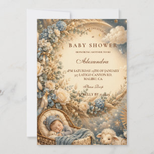 Elegant Blue Boho Baby Shower Invitation