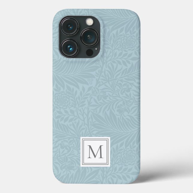 Elegant Blue Boho Botanical Pattern Monogram Case-Mate iPhone Case (Back)