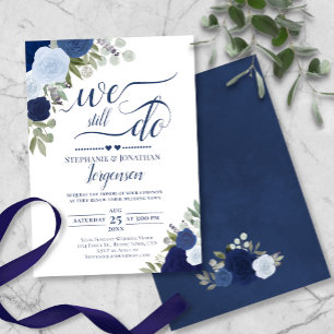 Elegant Blue Boho Roses We Still Do Vow Renewal Invitation