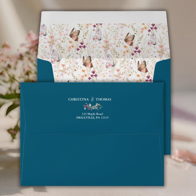 Elegant Blue Boho Wildflowers Wedding Address Envelope (Creator Uploaded)