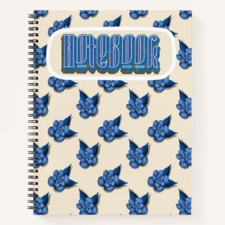Elegant Blue Botanical Floral Pattern Notebook Vin