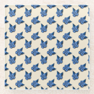 Elegant Blue Botanical Floral Pattern Notebook Vin Glass Coaster