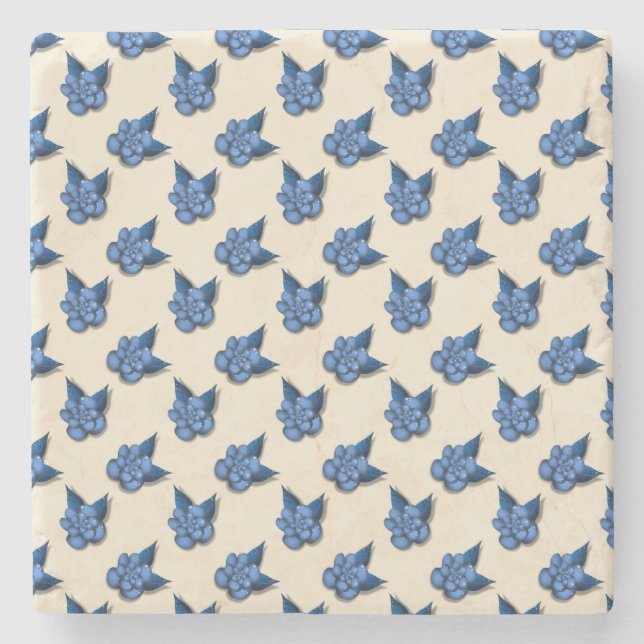 Elegant Blue Botanical Floral Pattern Notebook Vin Stone Coaster (Front)