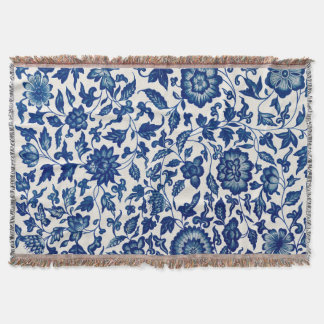 Elegant Blue Botanical Pattern – Woven Throw Blank Blanket