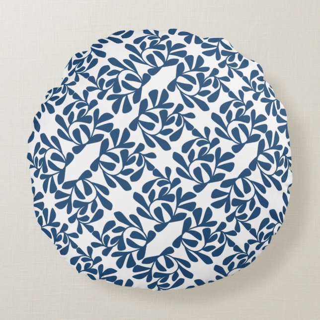 Elegant Blue Botanical Round Pillow (Front)