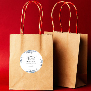 Elegant Blue Botanical Sweet Thank You Party Classic Round Sticker