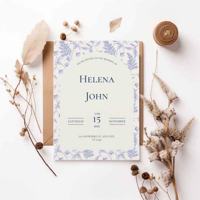 Elegant Blue Botanical Wedding Invitation (Creator Uploaded)