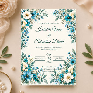 Elegant Blue Botanical Wedding Invitation