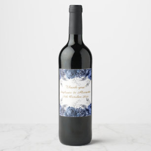 ELEGANT BLUE BOUQUET FLORAL CUSTOMIZABLE WINE LABEL