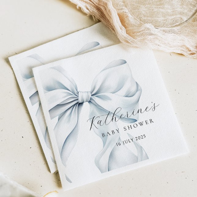  Elegant Blue Bow Baby Baby Shower Napkin (Creator Uploaded)