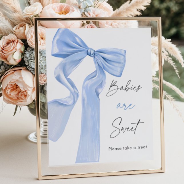 Elegant Blue Bow Baby Shower Babies are Sweet Poster (Creator Uploaded)