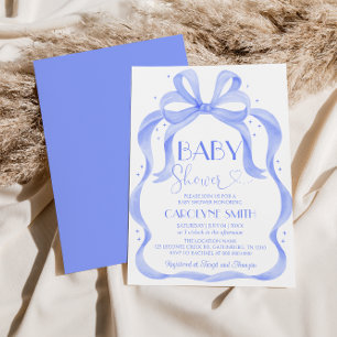 Elegant Blue Bow Baby Shower Boy Invitation