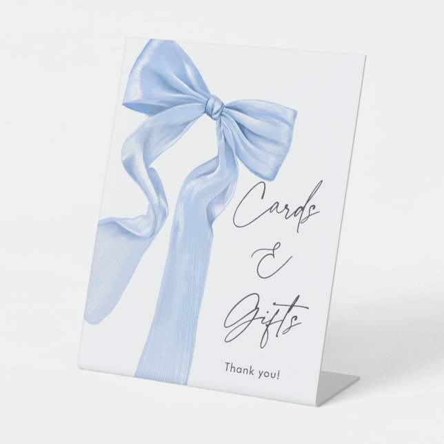 Elegant Blue Bow Baby Shower Cards and Gifts Pedestal Sign (Front)