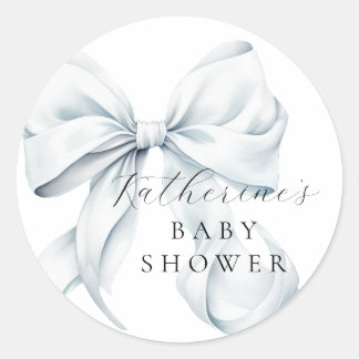  Elegant Blue Bow Baby Shower Classic Round Sticker