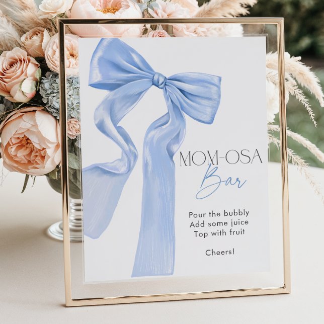 Elegant Blue Bow Baby Shower Momosa Bar Poster (Creator Uploaded)