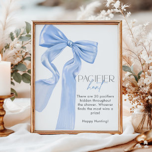 Elegant Blue Bow Baby Shower Pacifier Hunt Poster