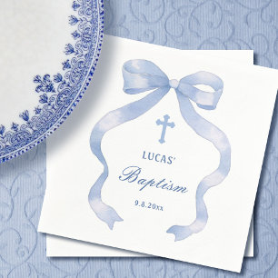 Elegant Blue Bow Baptism Napkin