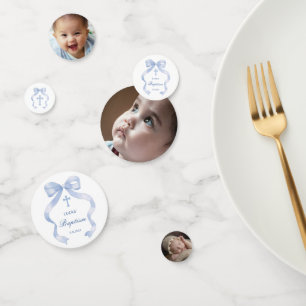 Elegant Blue Bow Baptism Table Confetti