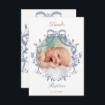 elegant blue bow Baptism thank you card<br><div class="desc">Baptism thank you cards</div>