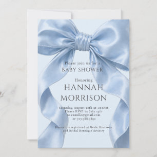 Elegant Blue Bow Boy Baby Shower Invitation