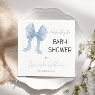 Elegant Blue Bow Boy Baby Shower Napkin