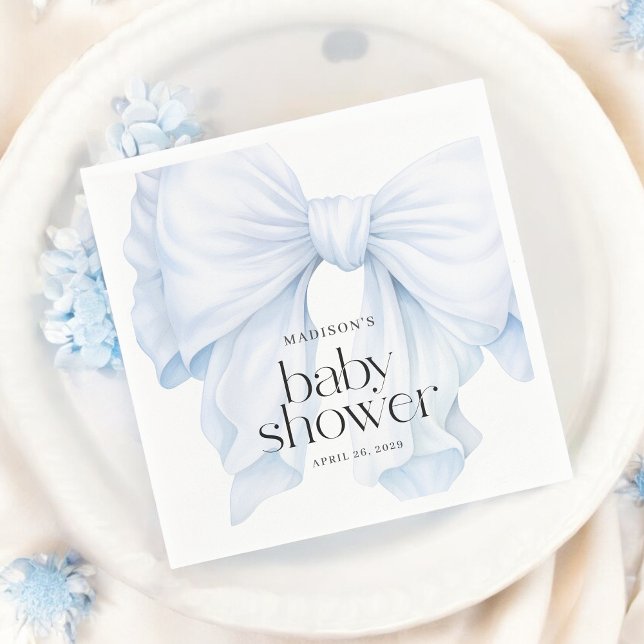 Elegant Blue Bow Boy Baby Shower Napkin (Creator Uploaded)
