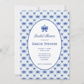 Elegant Blue Bow Bridal Shower Invitation