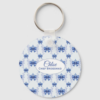 Elegant Blue Bow Bridal Shower Key Ring